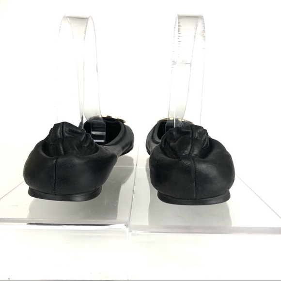 Tory Burch Reva Black Leather Ballet Flats Gold Logo Sz 7.5 - Picture 4 of 7